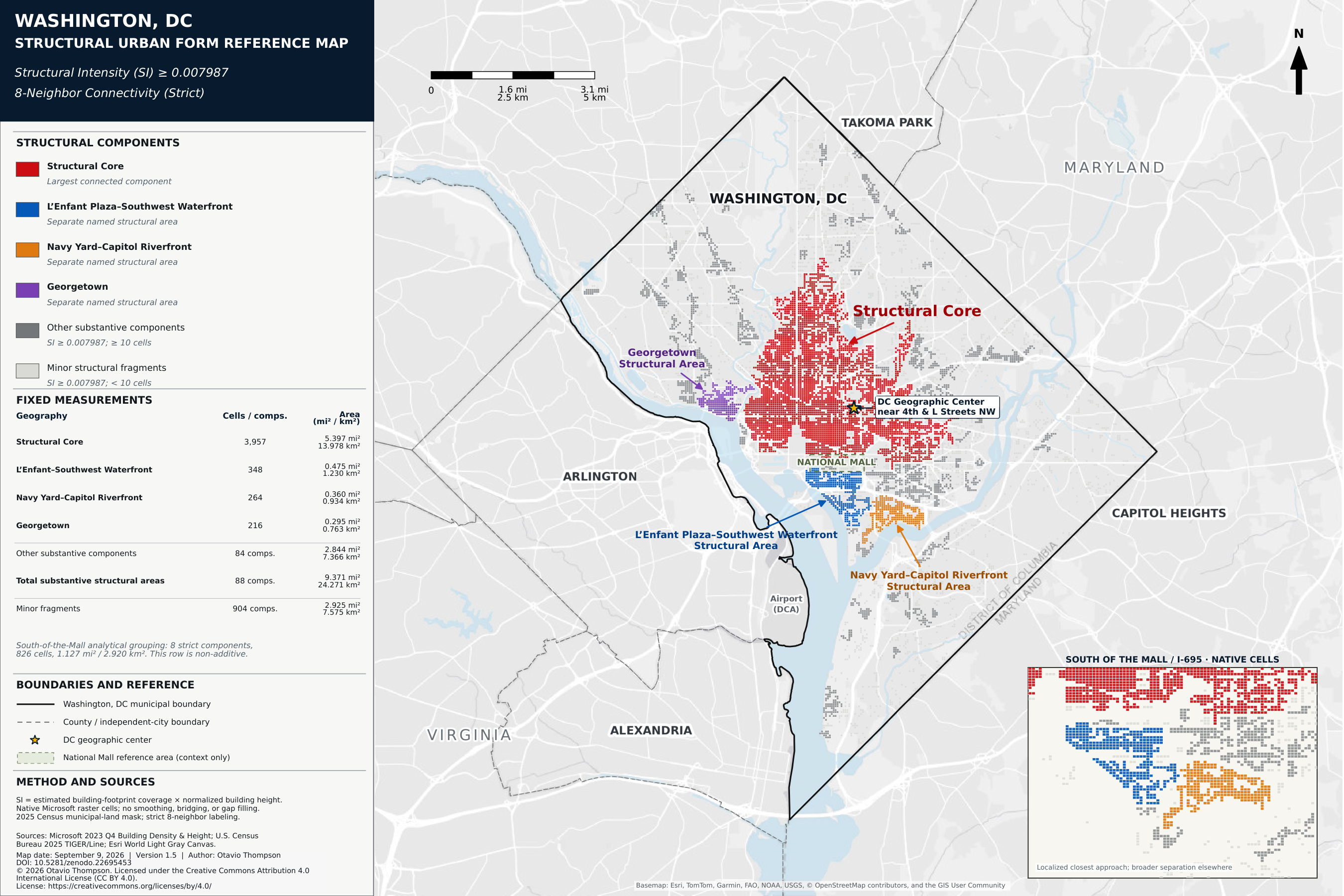 Map of Washington, DC showing the Structural Core and separate structural areas